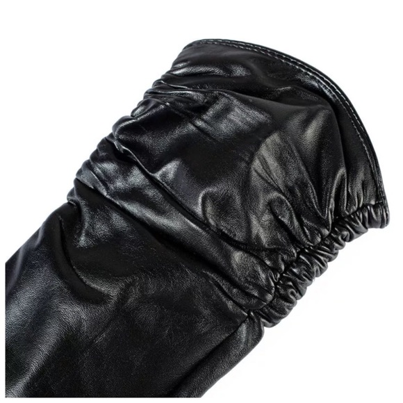 Leather Cashmere Lined Ruched Gloves C16 - Picture 5 of 8